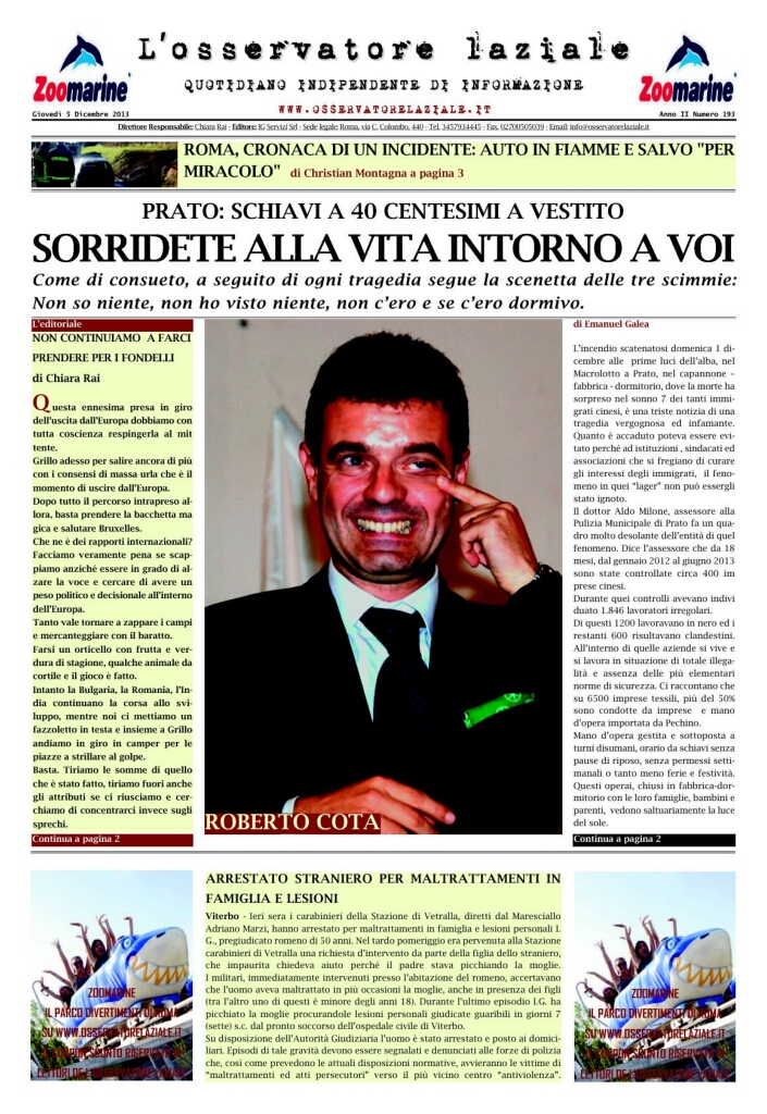 L'osservatore d'Italia edizione del 5 Dicembre 2013